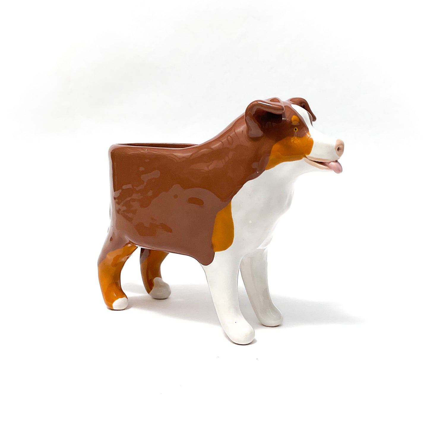 Red Tri Australian Shepard Dog Planter - Ceramic Dog Plant Pot