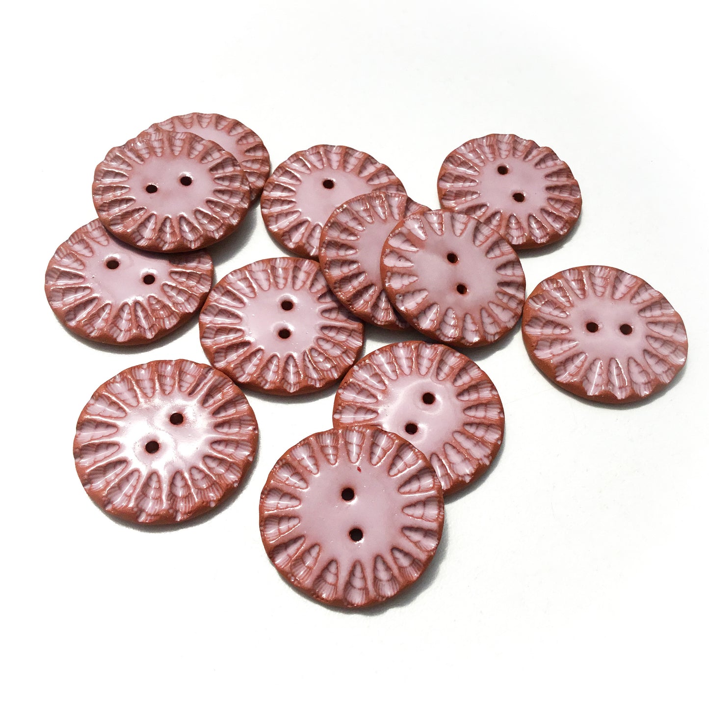 Scalloped Pink Ceramic Buttons - 1-3/16"