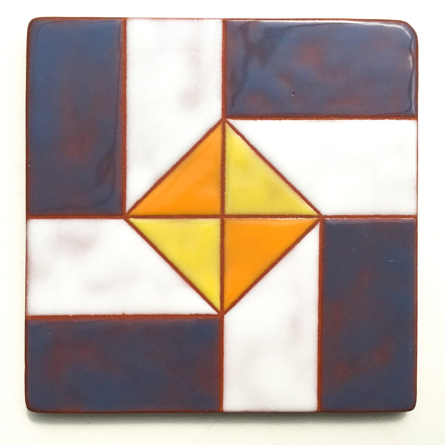 Windmill Quilt Block Coaster - Ceramic Art Tile #19