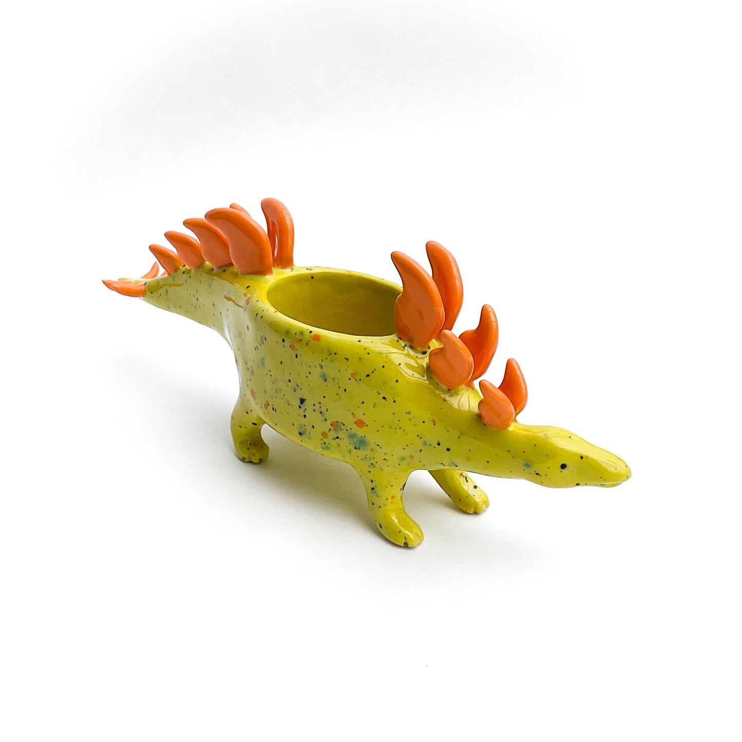 Speckled Yellow & Orange Stegosaurus Dinosaur Planter