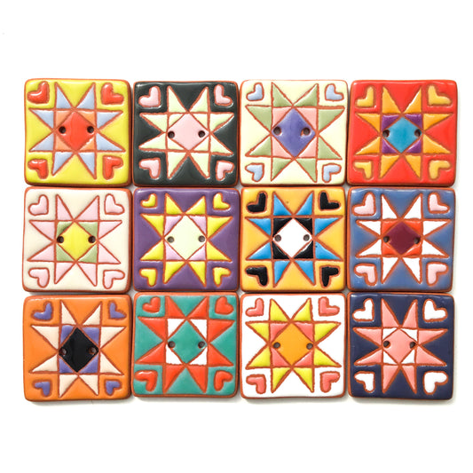 "Sweet Ohio Star" Ceramic Quilt Block Buttons- 1 3/8"