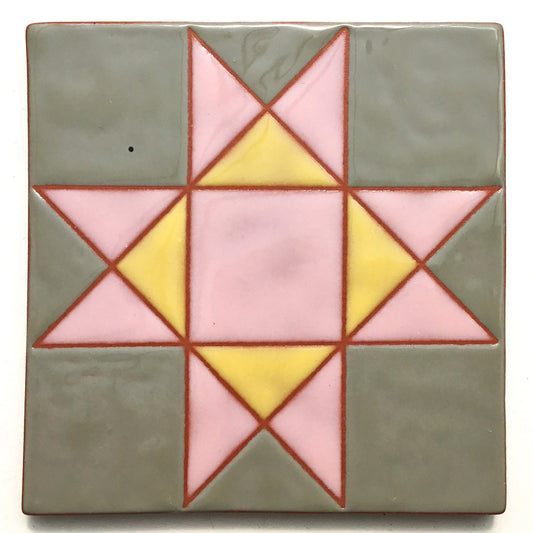 Ohio Star Quilt Block Coaster - Ceramic Art Tile #2