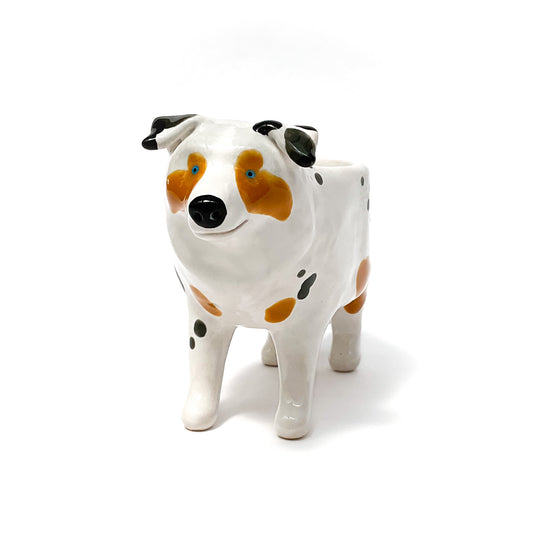 Merle Australian Shepard Dog Planter - Ceramic Dog Plant Pot