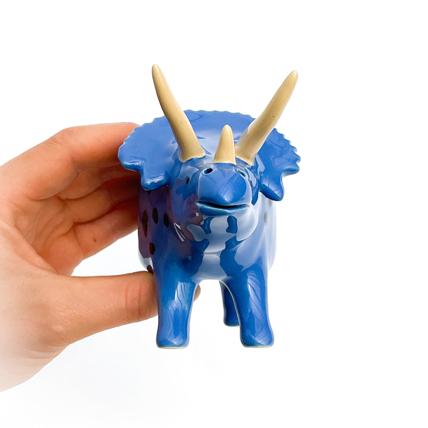 Bright Blue Triceratops Dinosaur Planter