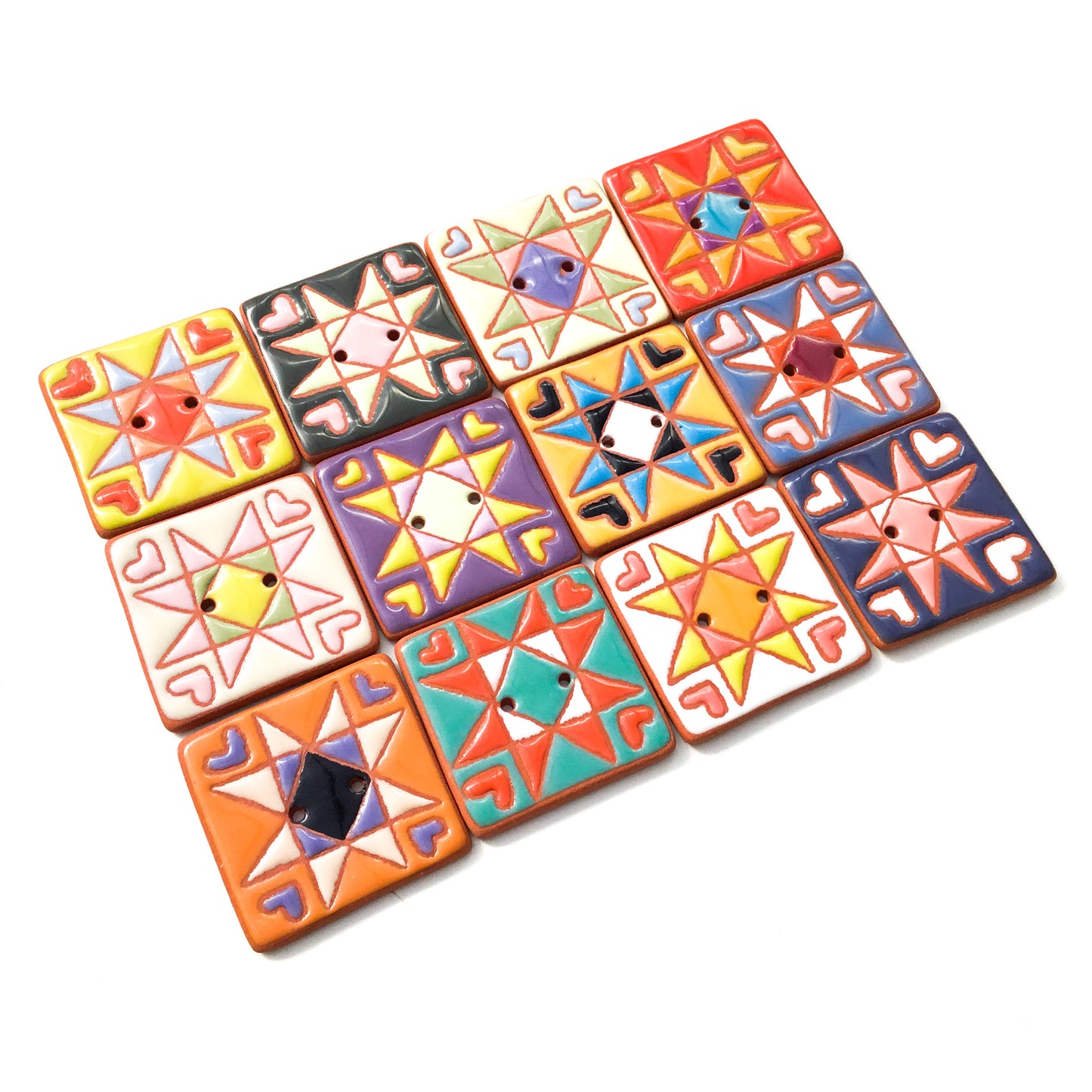 "Sweet Ohio Star" Ceramic Quilt Block Buttons- 1 3/8"