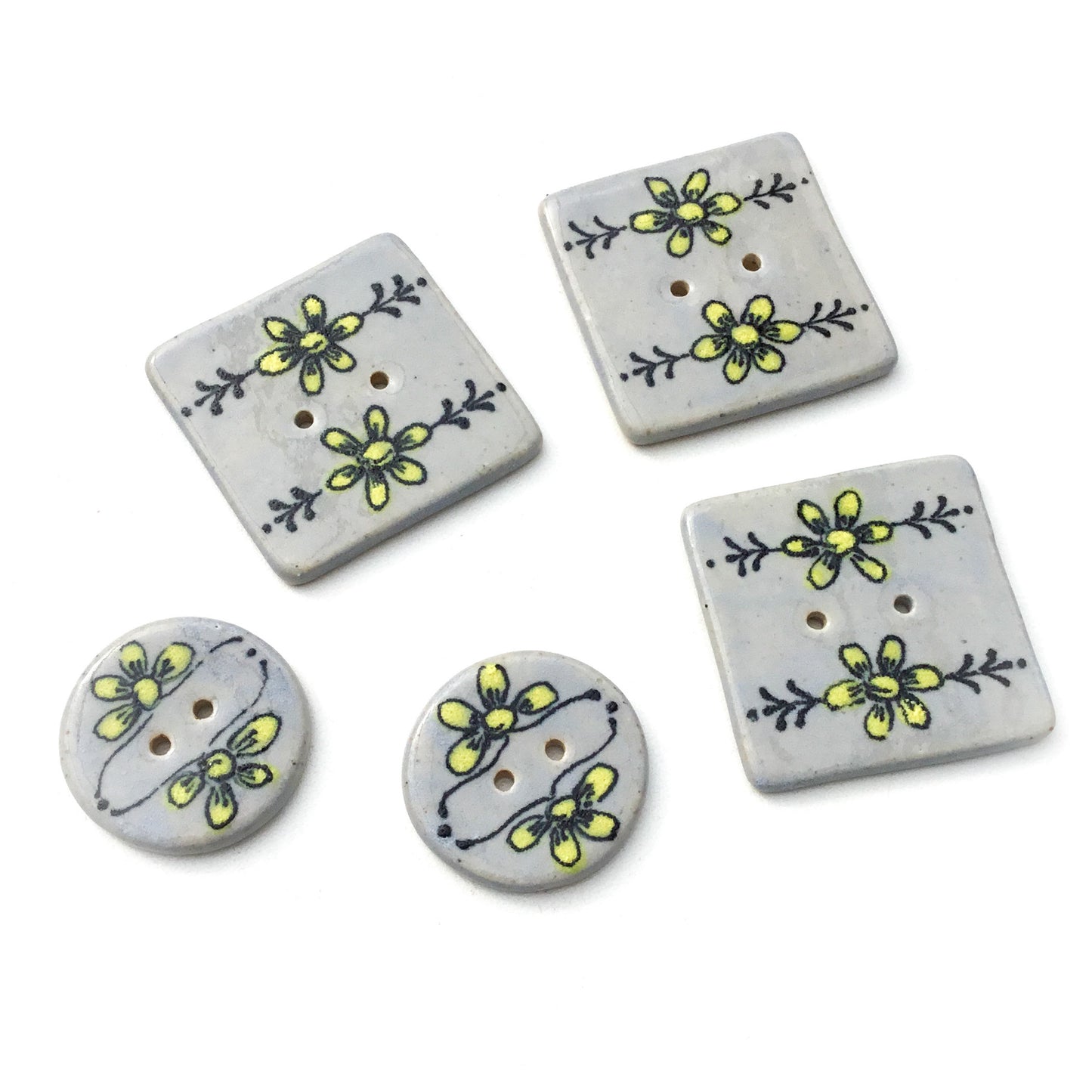 Gray-Blue Vintage Flower Design Ceramic Buttons