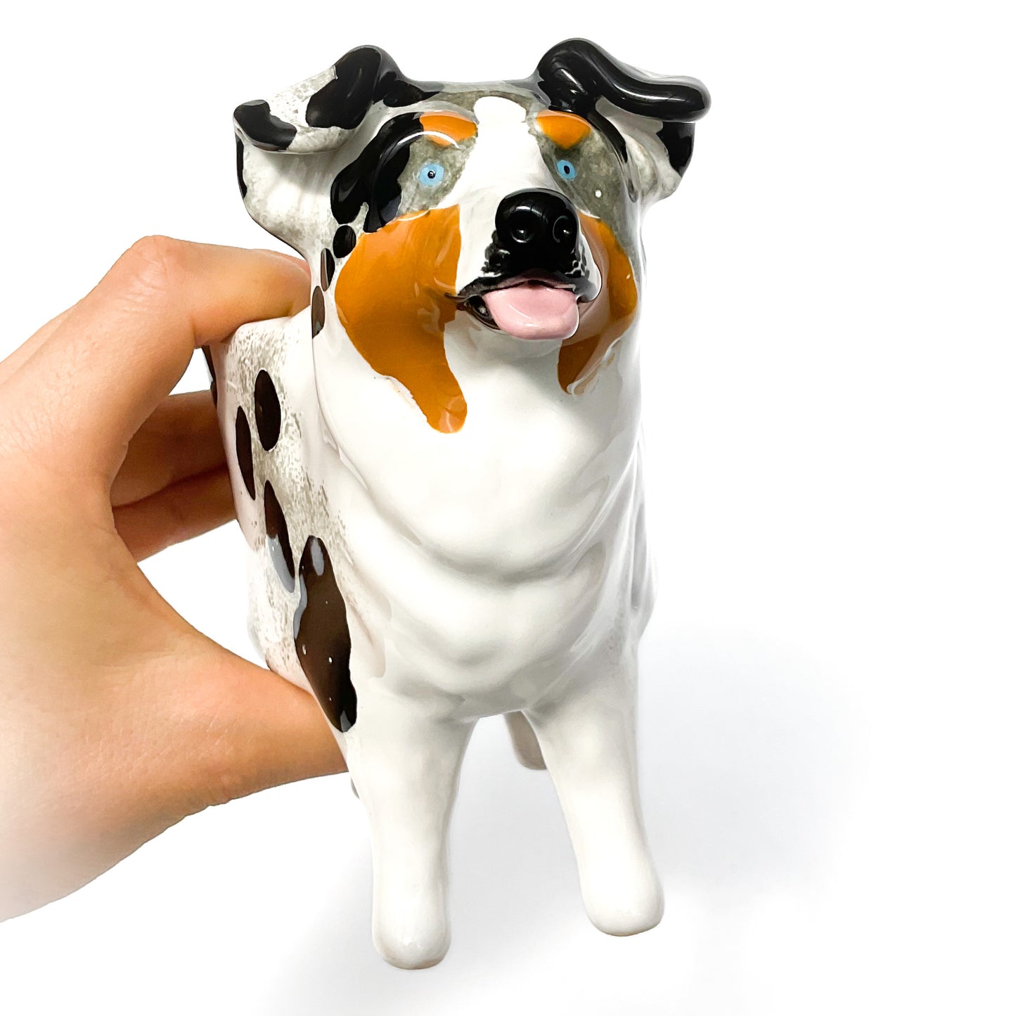 Merle Australian Shepard Dog Planter - Ceramic Dog Plant Pot