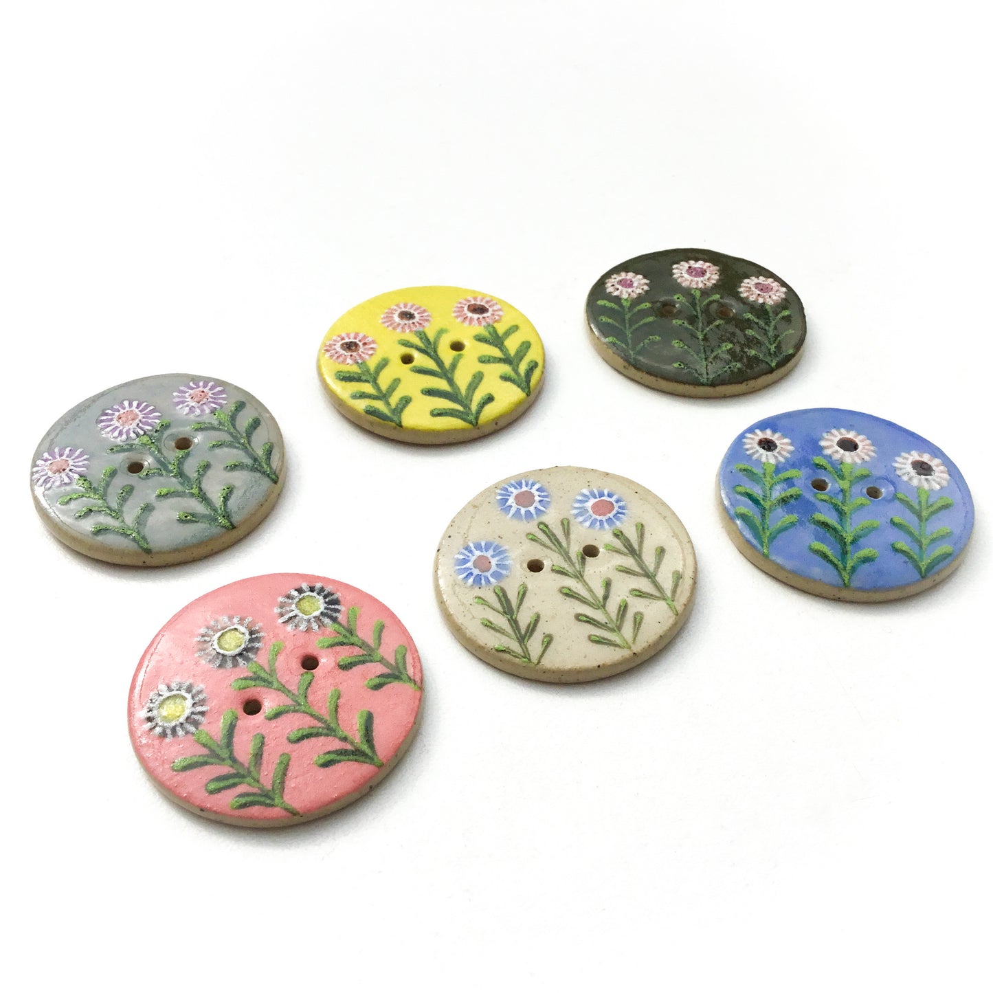 Folk Flowers Stoneware Buttons- 1 3/8"