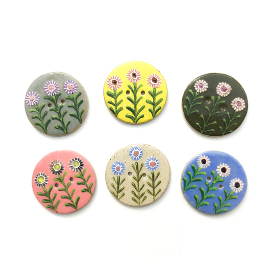 Folk Flowers Stoneware Buttons- 1 3/8"