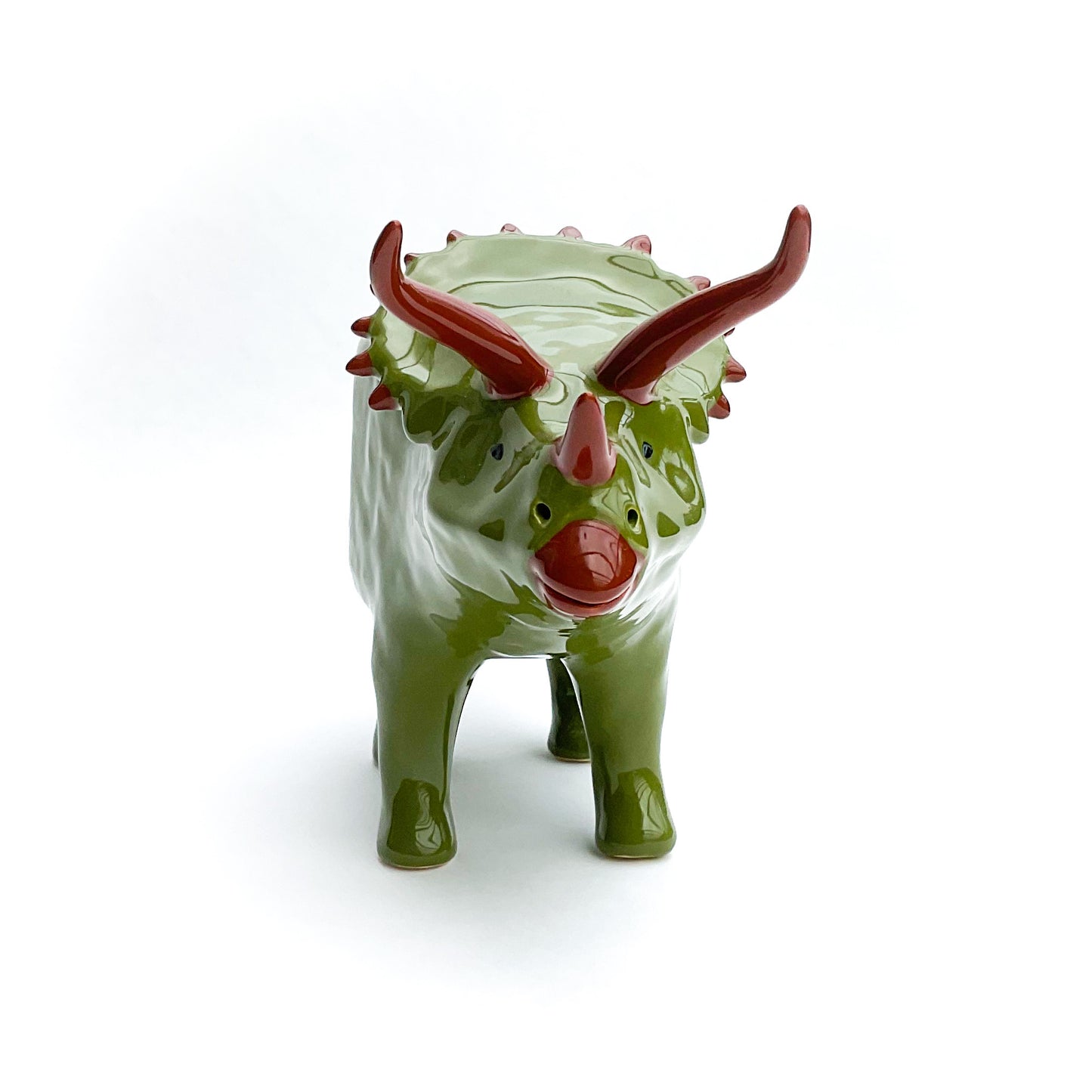 Olive Green Triceratops Dinosaur Planter