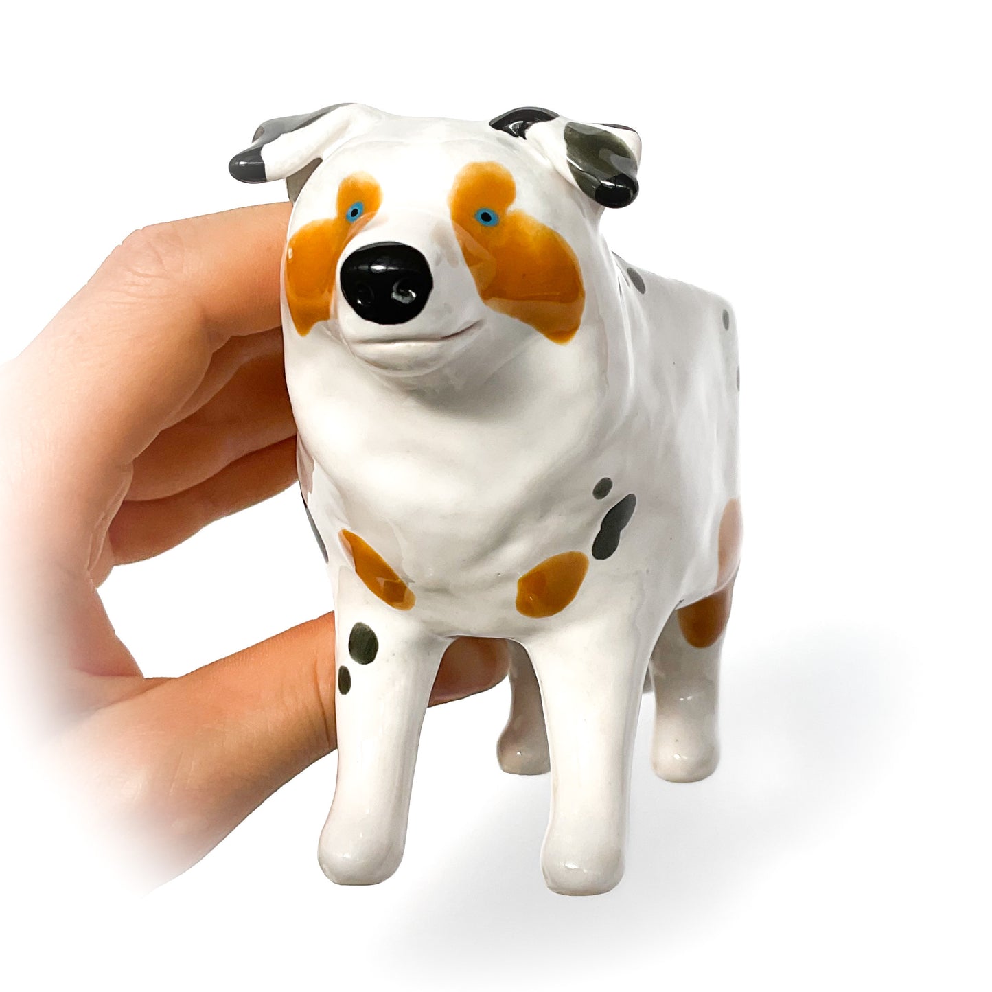 Merle Australian Shepard Dog Planter - Ceramic Dog Plant Pot