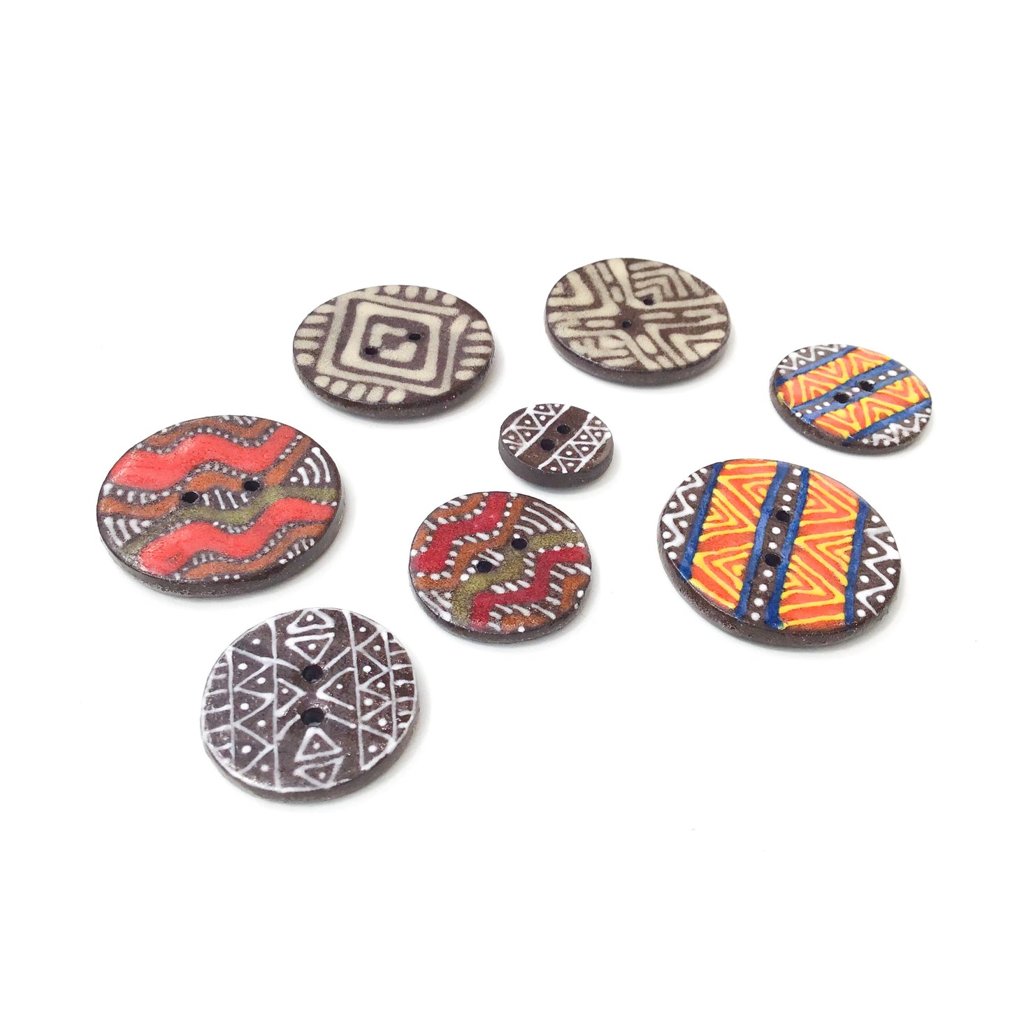 Tribal Button Collection: Simple Design and Contrasting Colors in African Motifs