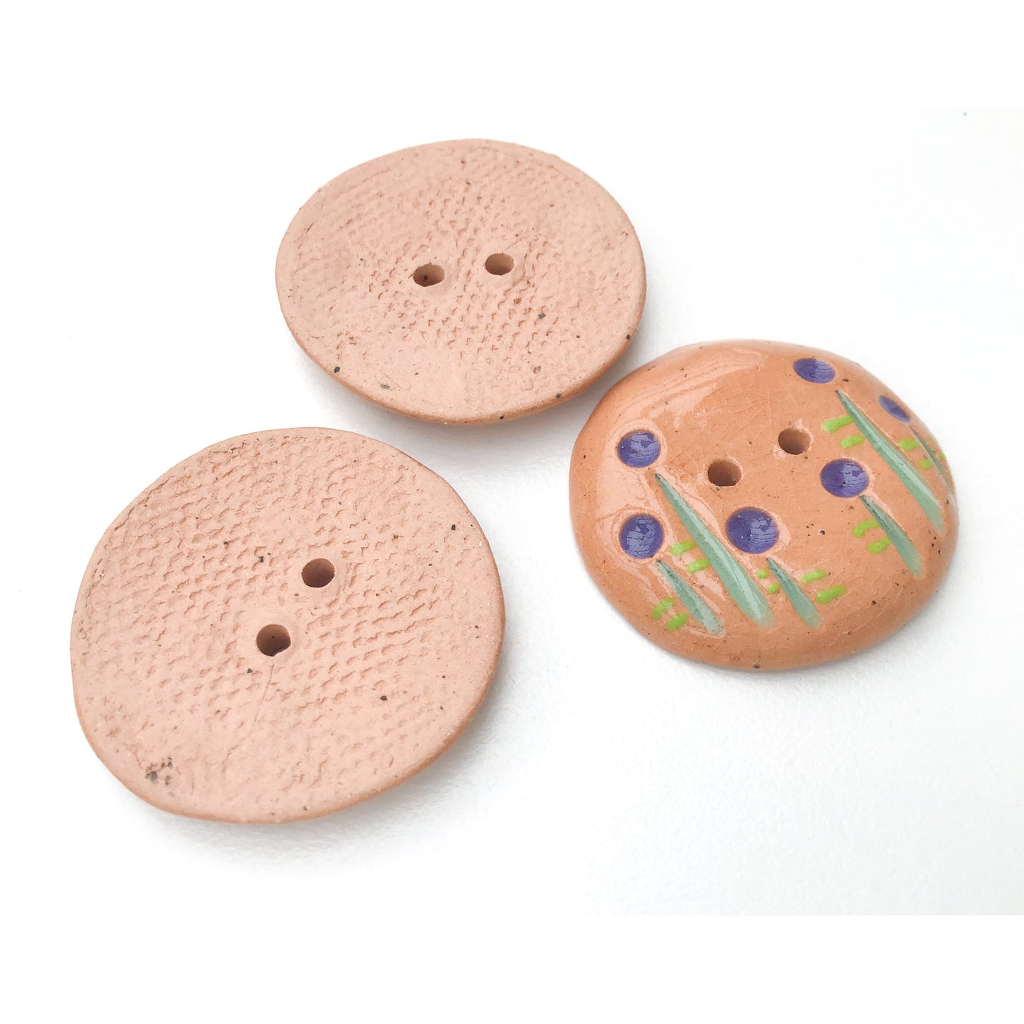 Purple and Green Ceramic Flower Button - Clay Flower Button - 1 1/16"