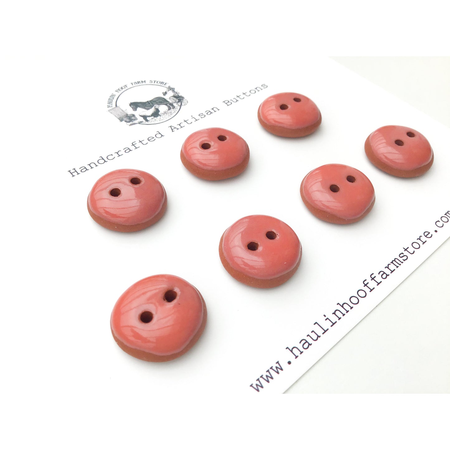 Salmon Pink Ceramic Buttons - Terracotta Clay Buttons - Coral Colored Buttons - 3/4" - 7 Pack