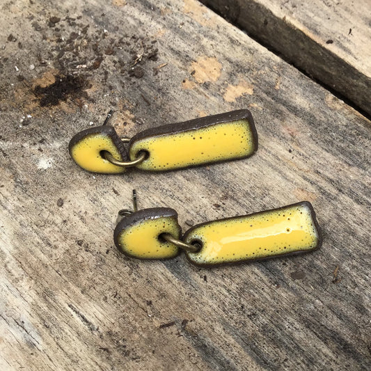 Black Clay + Yellow Ceramic Earrings - Rustic Ceramic Dangle Earrings