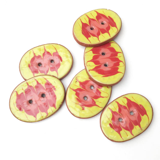 Decorative Ceramic Button with Flame Pattern - Yellow - Red - Coral - 1" x 1-1/4"