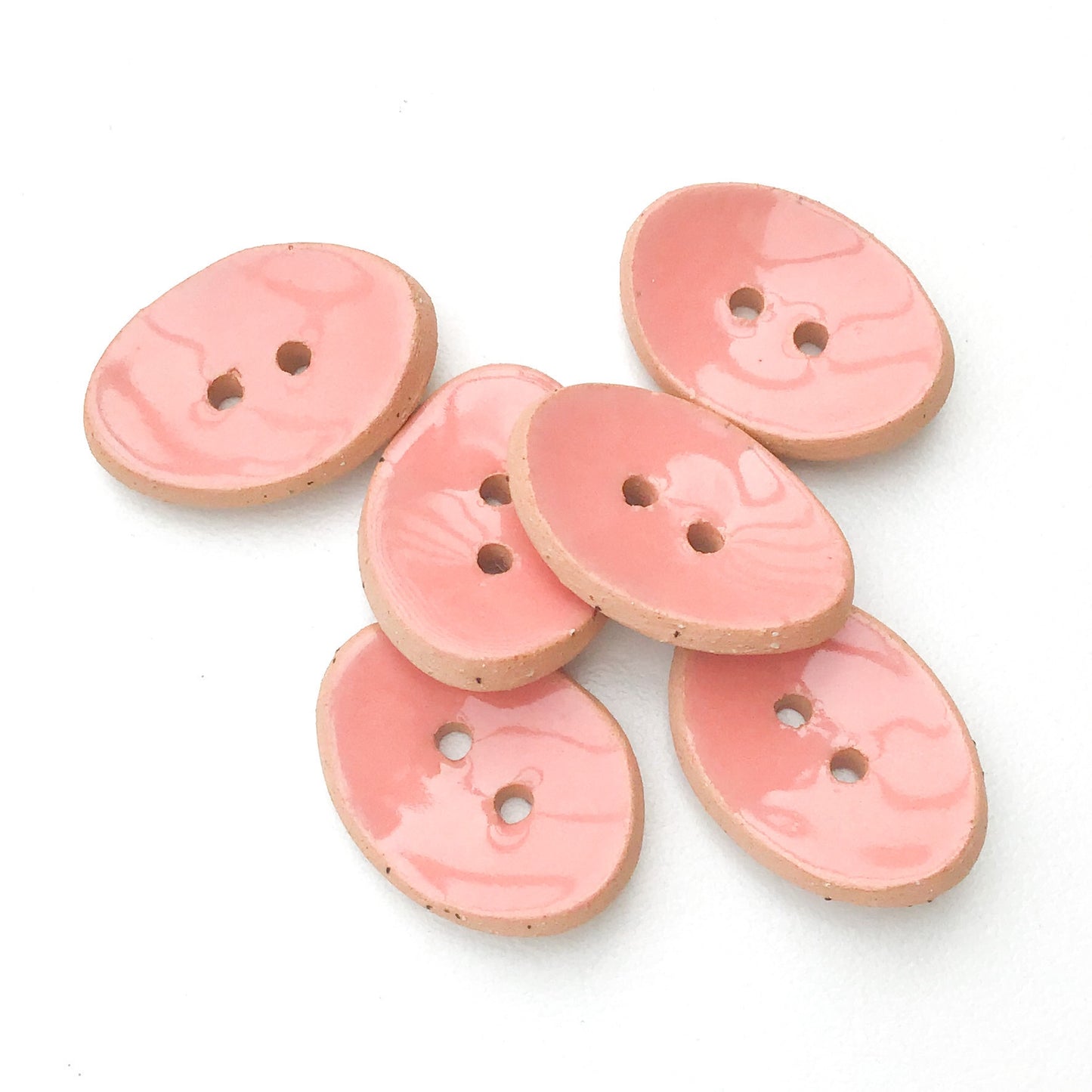 Oval Ceramic Buttons - Light Coral Pink Clay Buttons - 5/8" x 7/8" - 6 Pack