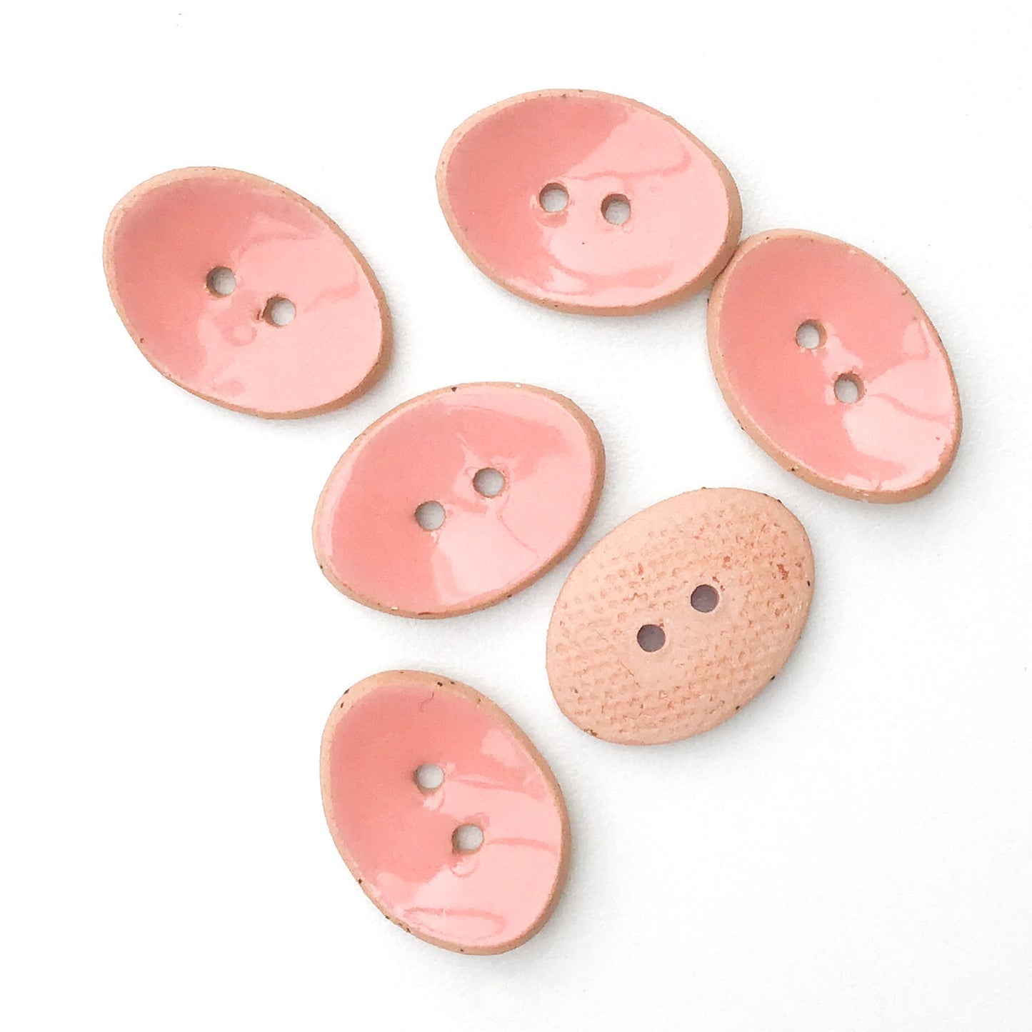 Oval Ceramic Buttons - Light Coral Pink Clay Buttons - 5/8" x 7/8" - 6 Pack