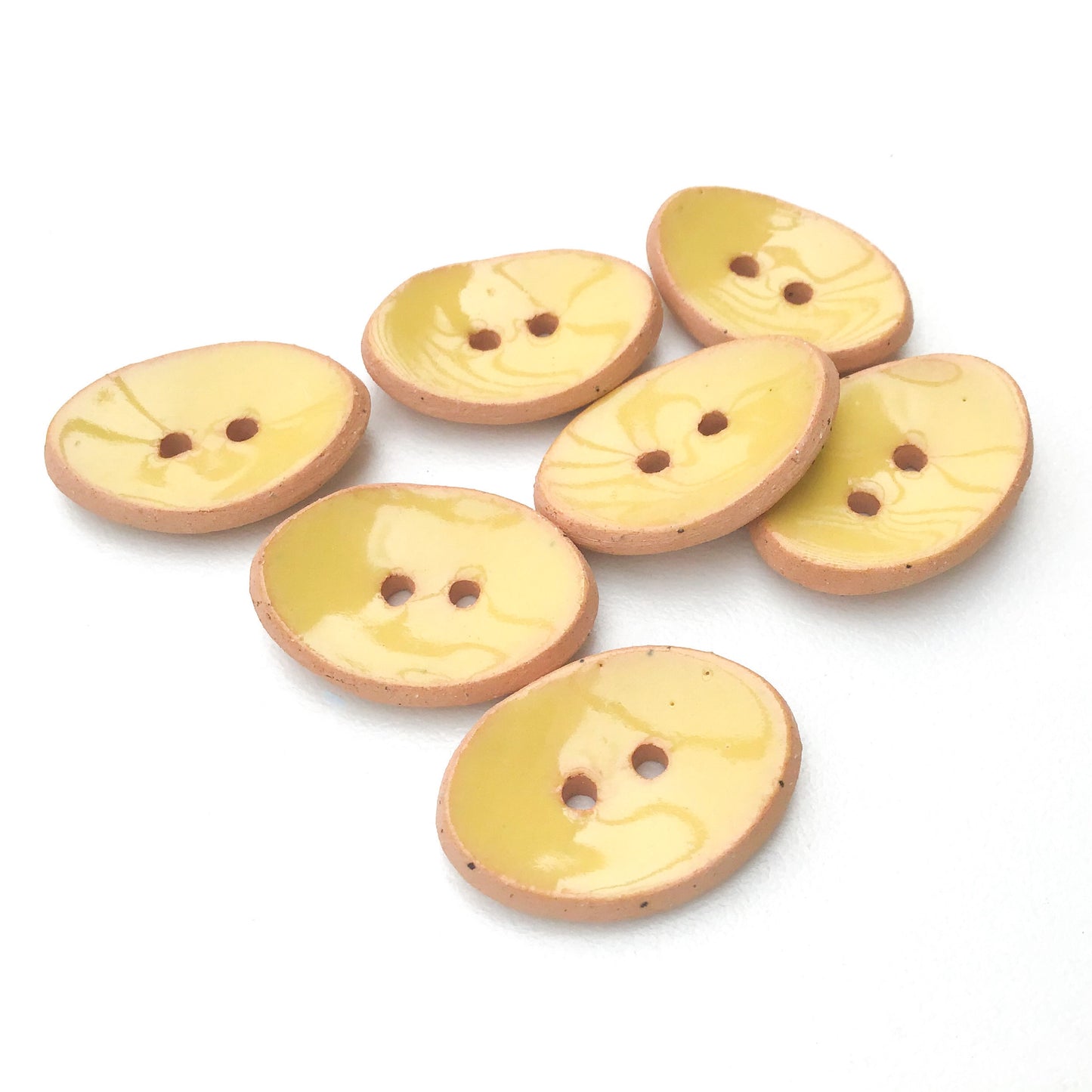 Oval Ceramic Buttons - Light Yellow Clay Buttons - 5/8" x 7/8" - 7 Pack