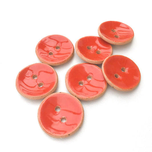 Reddish-Orange Ceramic Buttons - Dark Orange Clay Buttons - 3/4" - 7 Pack