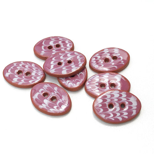 Mauve + White Slip Ceramic Buttons  5/8" x 7/8" - 8 Pack