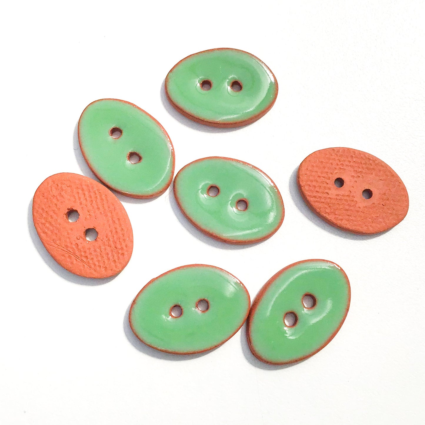 Grassy Green Oval Clay Buttons - 5/8" x 7/8" - 7 Pack