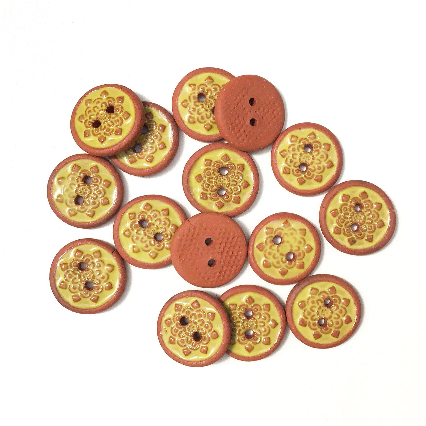 Chartreuse Mandala Ceramic Buttons - Small Yellow Ceramic Buttons - 9/16"