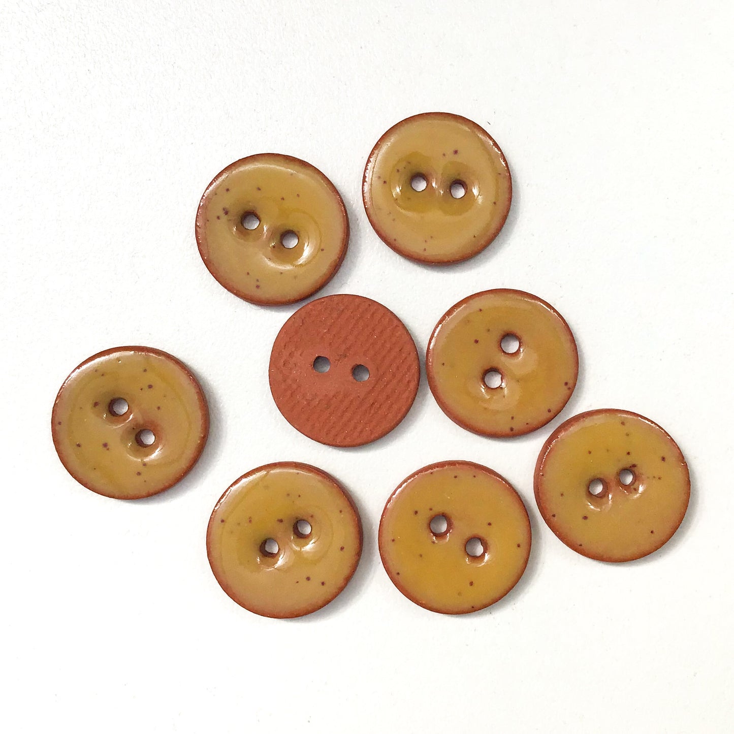 Speckled Mustard Brown Ceramic Buttons - Clay Buttons - 5/8" - 8 Pack