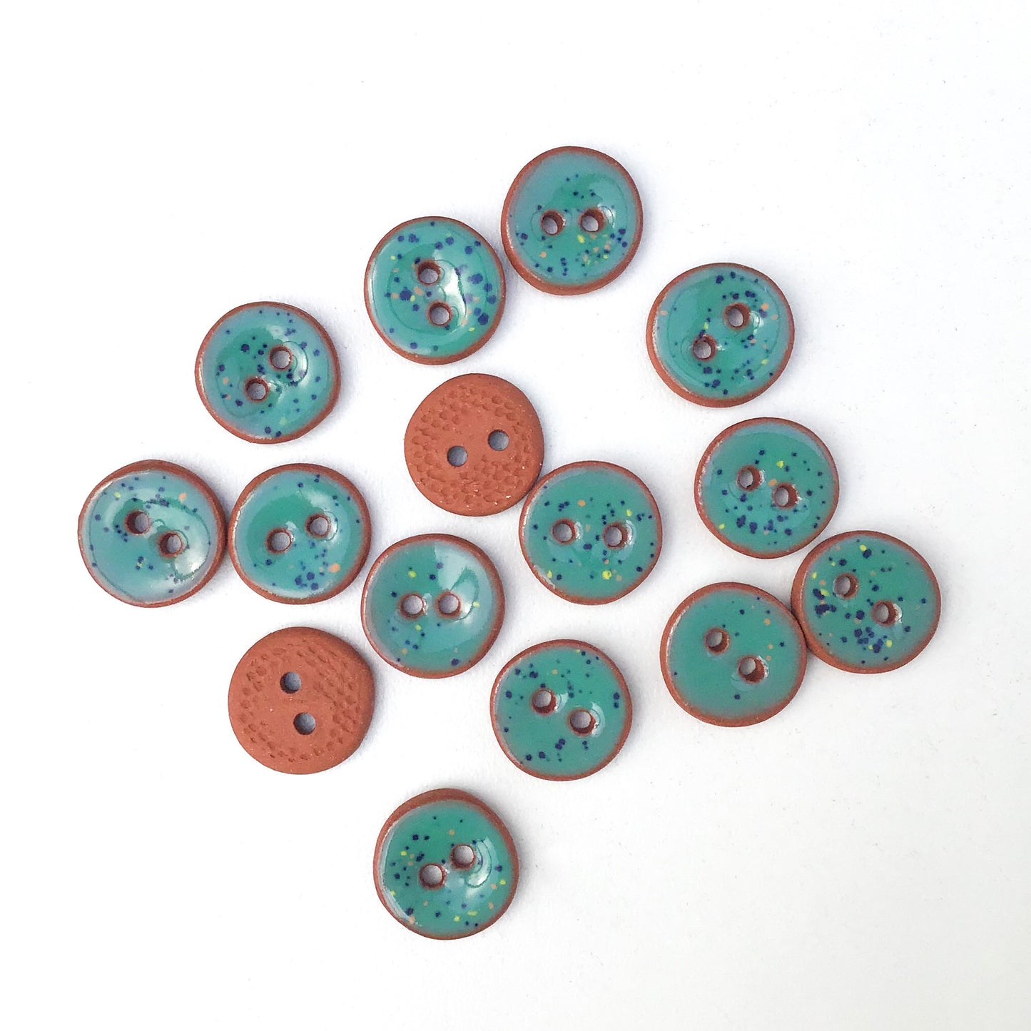 Turquoise Speckled Ceramic Buttons - 9/16"