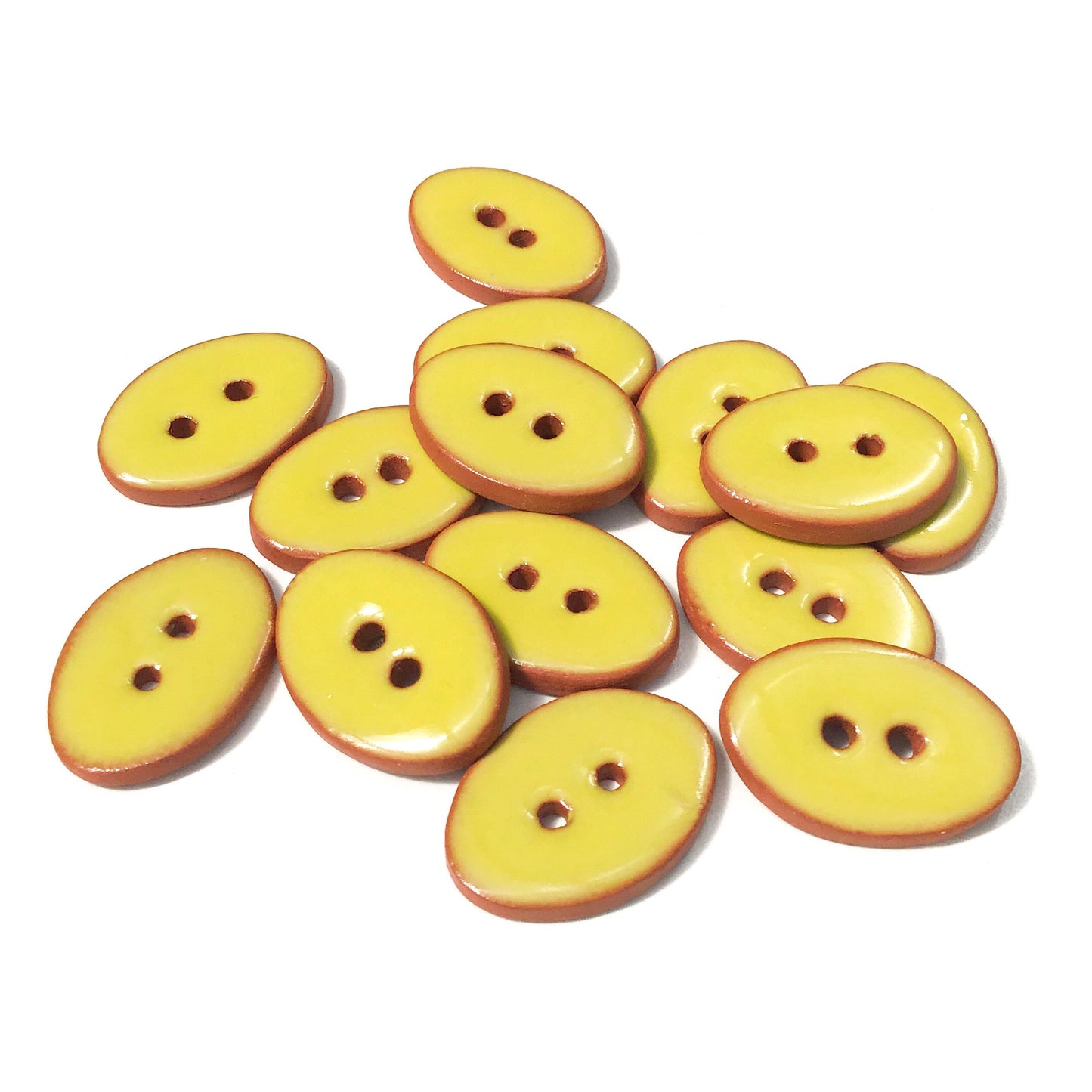 Chartreuse Oval Clay Buttons on Terracotta - 5/8" x 7/8" - 7 Pack