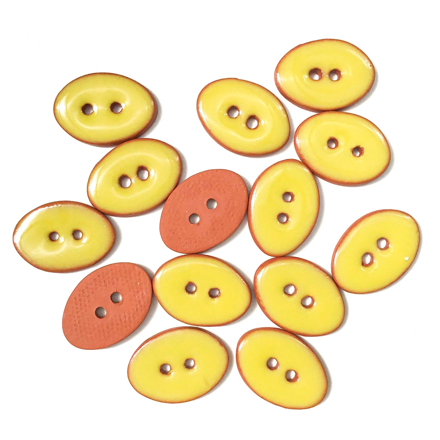 Chartreuse Oval Clay Buttons on Terracotta - 5/8" x 7/8" - 7 Pack