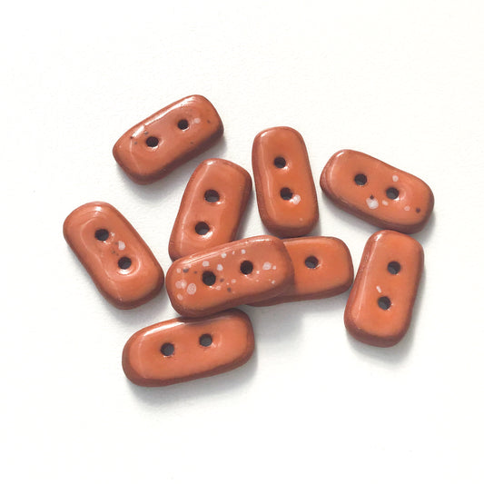 Rust Colored Ceramic Buttons - Small Retangular Clay Buttons - 3/8" x 3/4" - 9 Pack