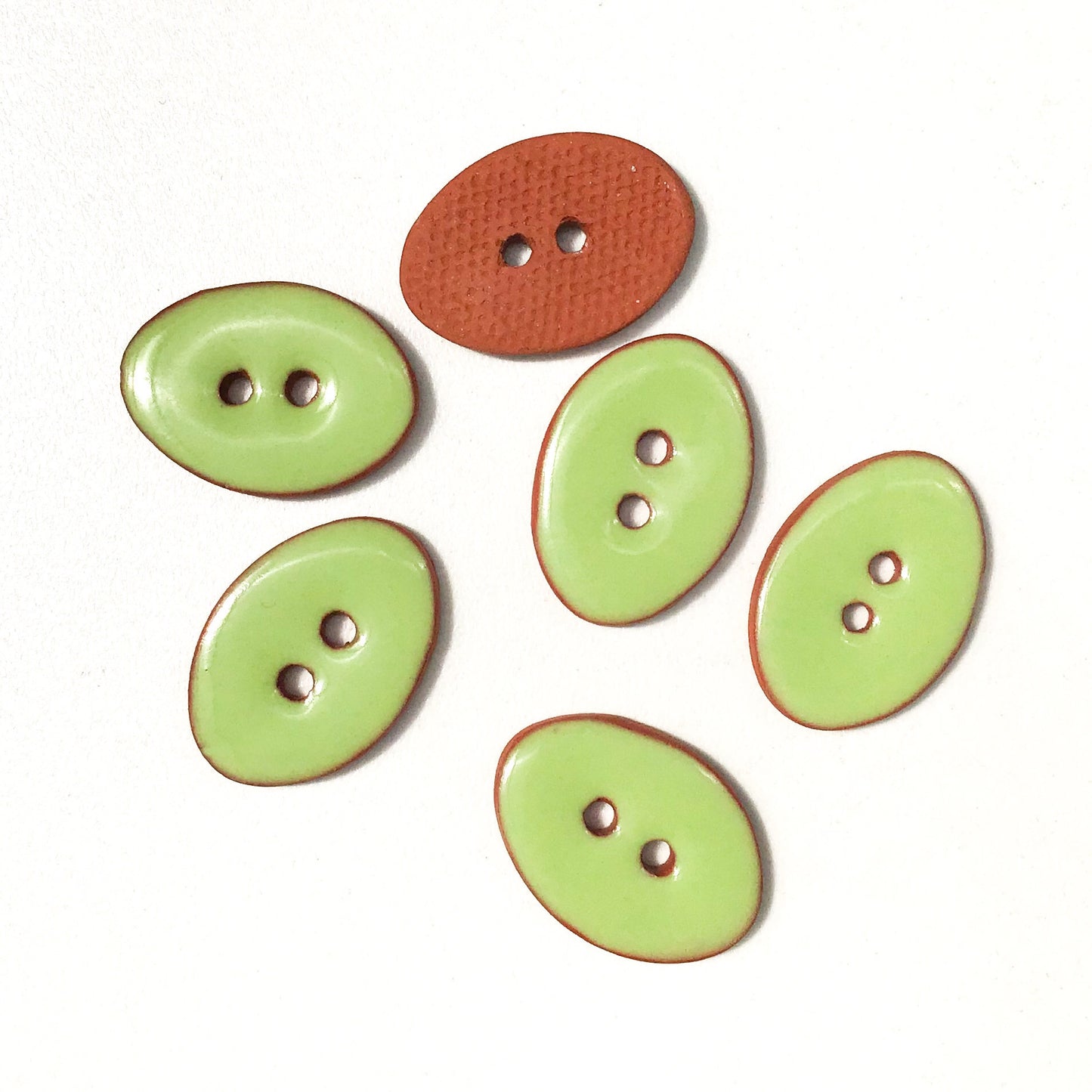 Lime Green Oval Clay Buttons - 5/8" x 7/8" - 6 Pack