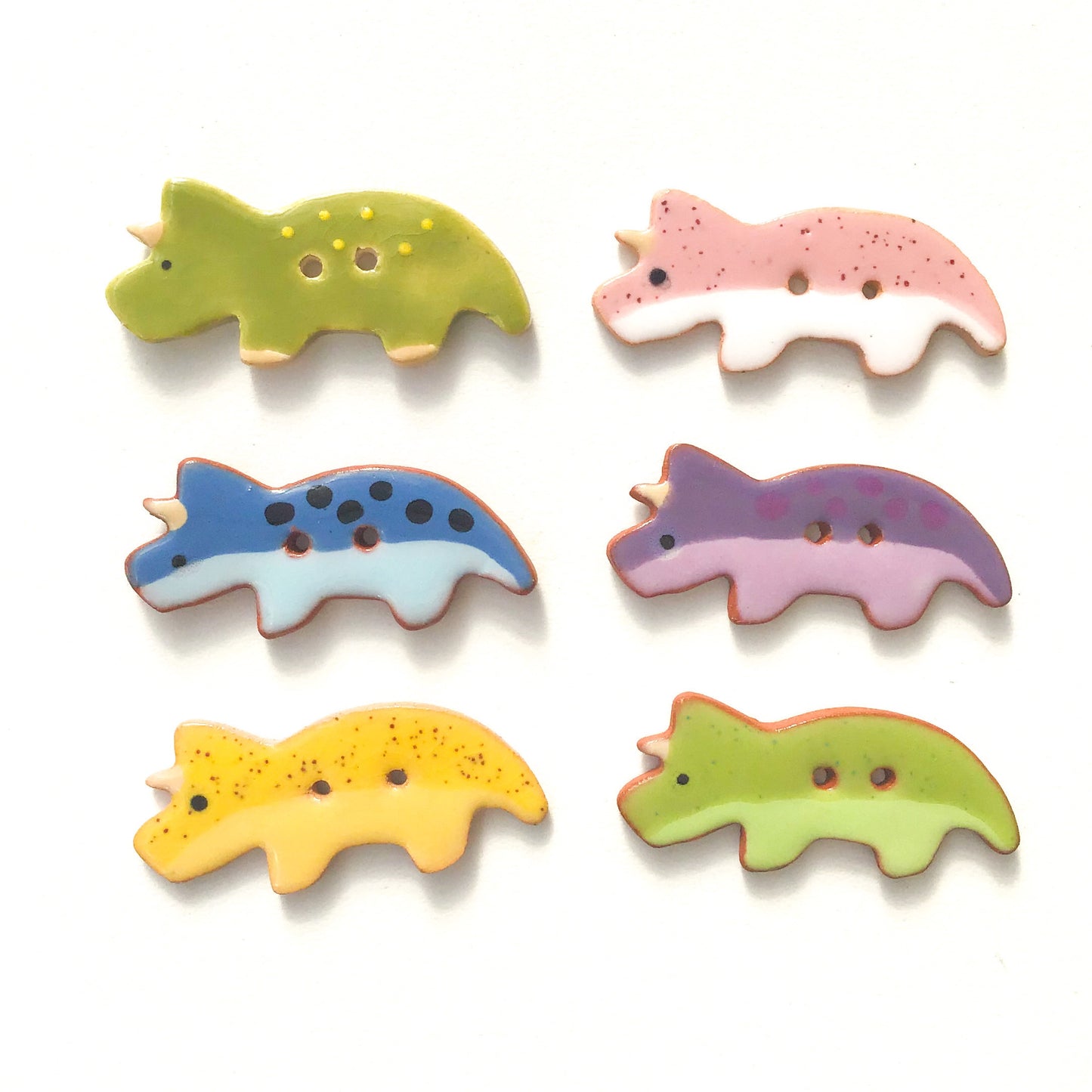 Triceratops Buttons - Ceramic Dinosaur Buttons - Children's Animal Buttons