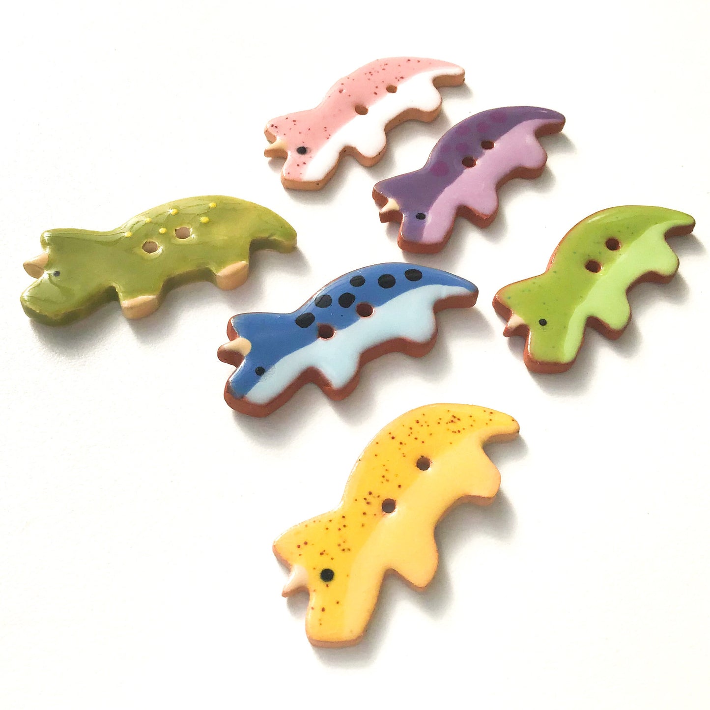 Triceratops Buttons - Ceramic Dinosaur Buttons - Children's Animal Buttons