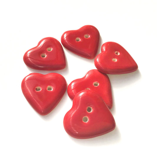 Deep Red Pillowed Heart Buttons  7/8"