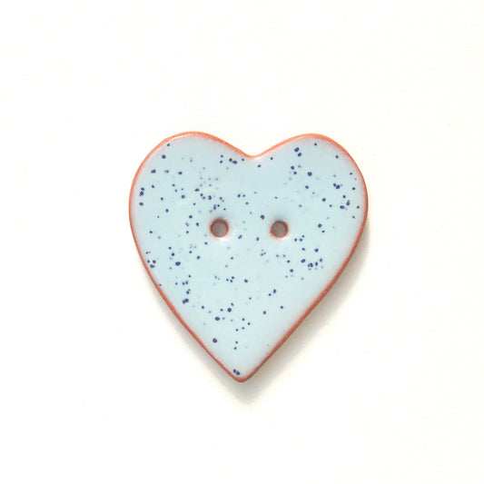 Large Speckled Blue Heart Buttons - Ceramic Heart Button - Sky Blue - 1 3/8"