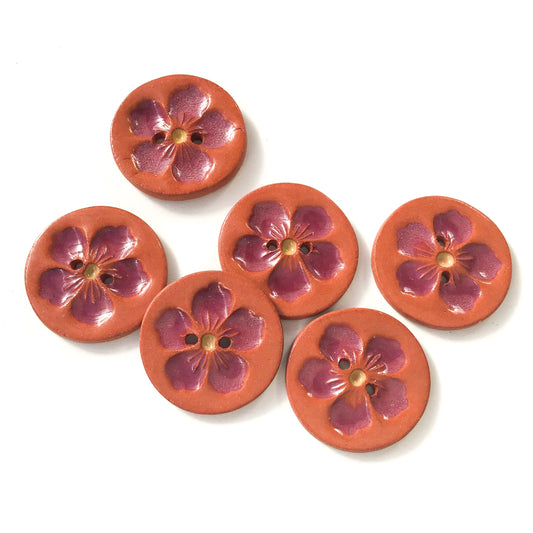 Hawaiian Petals Button - Burgundy Bloom on Red Clay - 1-1/16"