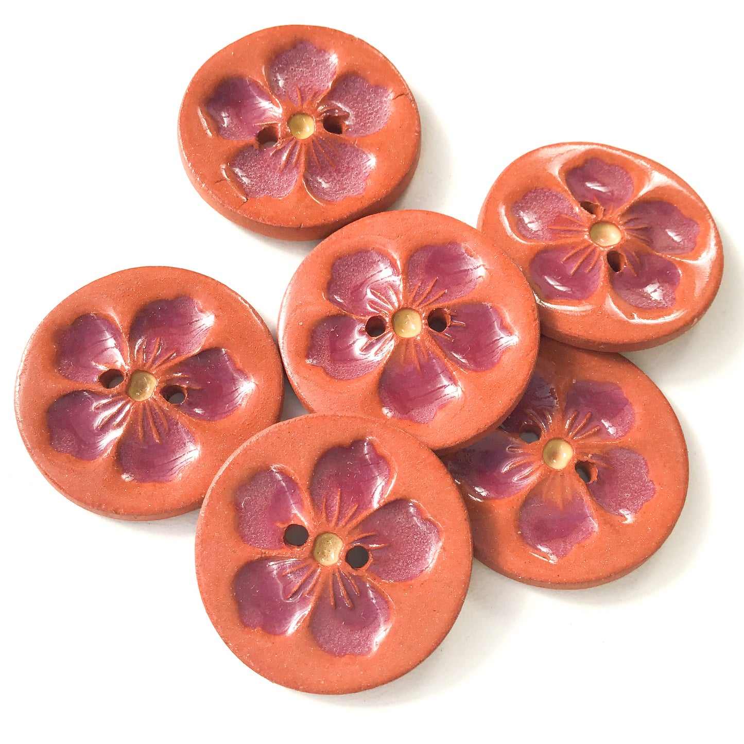 Hawaiian Petals Button - Burgundy Bloom on Red Clay - 1-1/16"