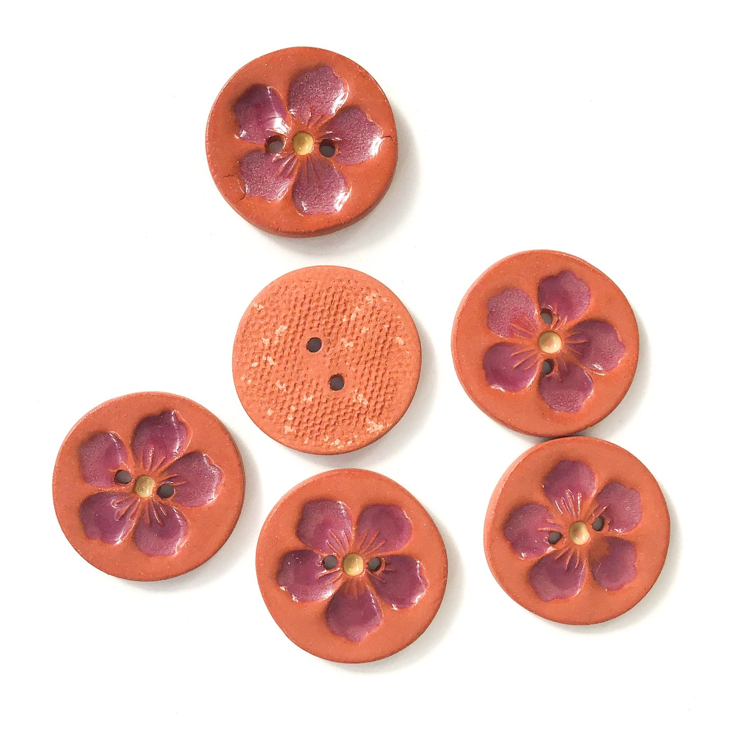 Hawaiian Petals Button - Burgundy Bloom on Red Clay - 1-1/16"