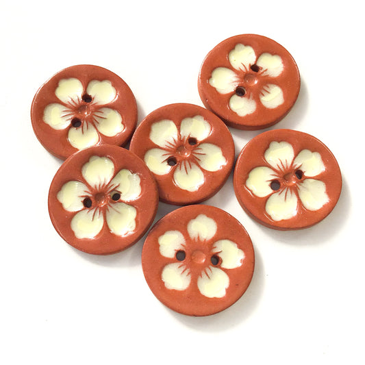 Hawaiian Petals Button - Soft Yellow Bloom on Red Clay - 1-1/8"