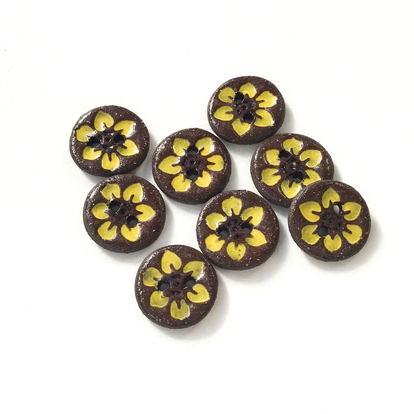 Hawaiian Petals Button - Yellow Bloom on Black Clay - 9/16" - 8 Pack