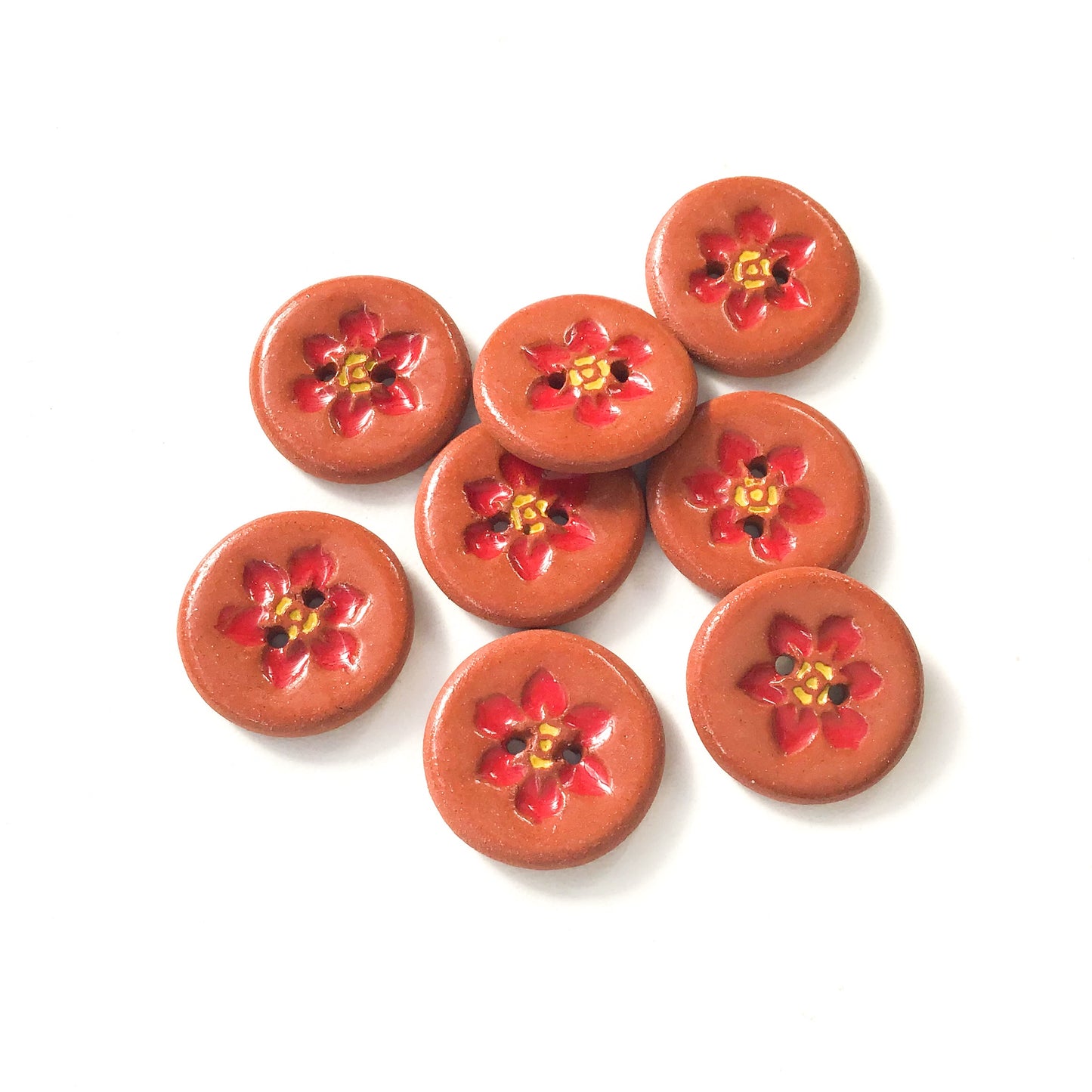 Hawaiian Petals Button - Red Bloom on Red Clay - 3/4"