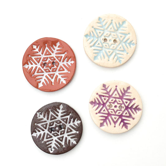 Large Snowflake Button - Hand Stamped Ceramic Snowflake Button - 1 1/2"