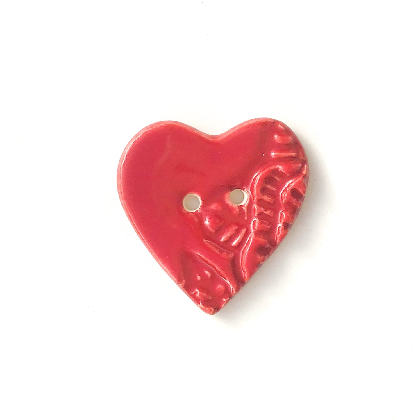 Large Stamped Heart Buttons - Ceramic Heart Button - 1 3/8"