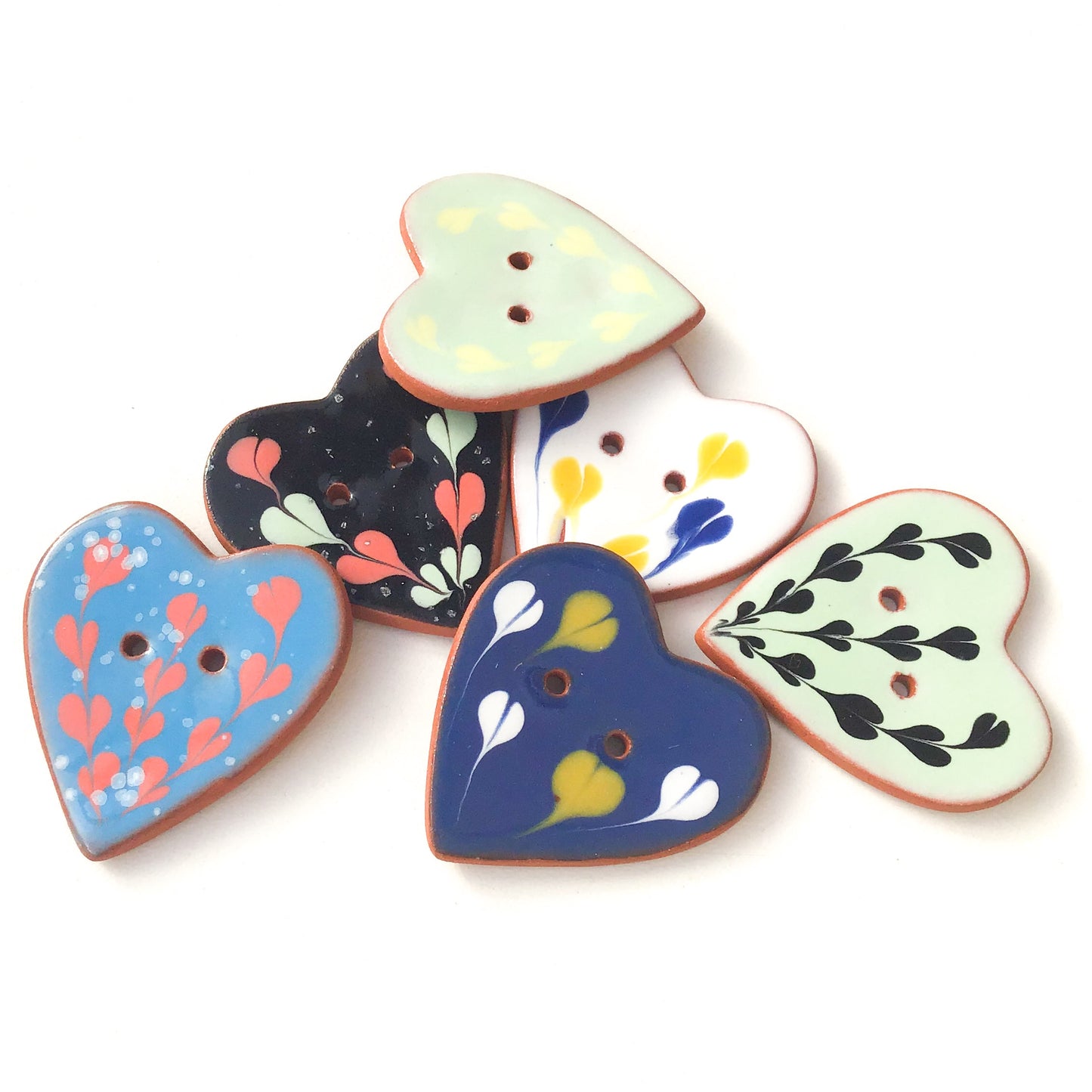 Decorative Heart Buttons - Ceramic Heart Button - 1 3/8"