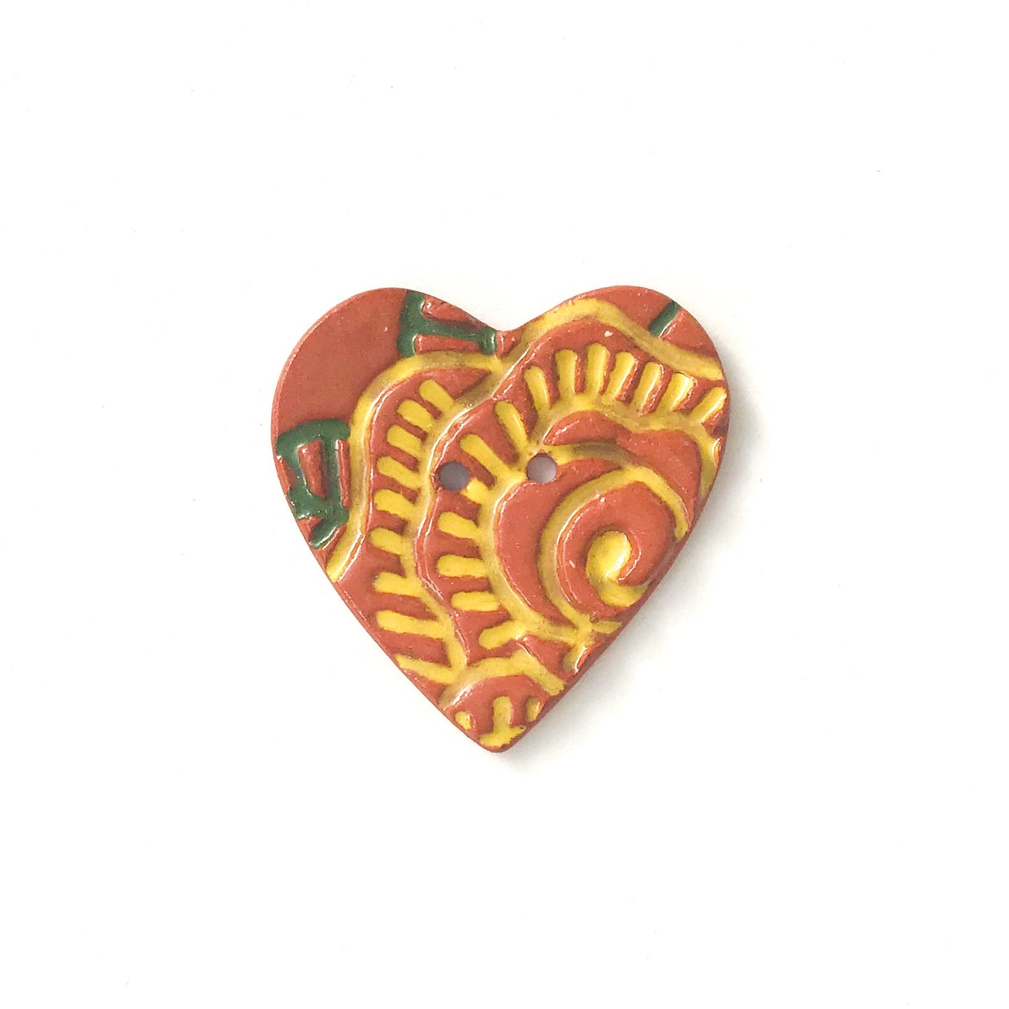 Large Stamped Heart Buttons - Painted Flowers Ceramic Heart Button - 1 3/8"