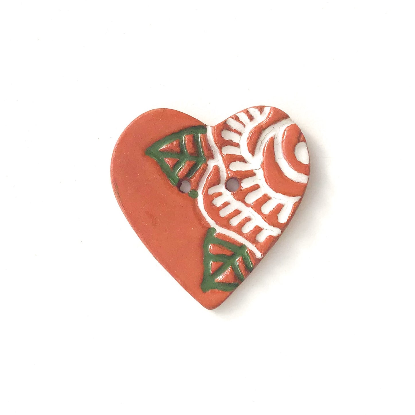 Large Stamped Heart Buttons - Painted Flowers Ceramic Heart Button - 1 3/8"