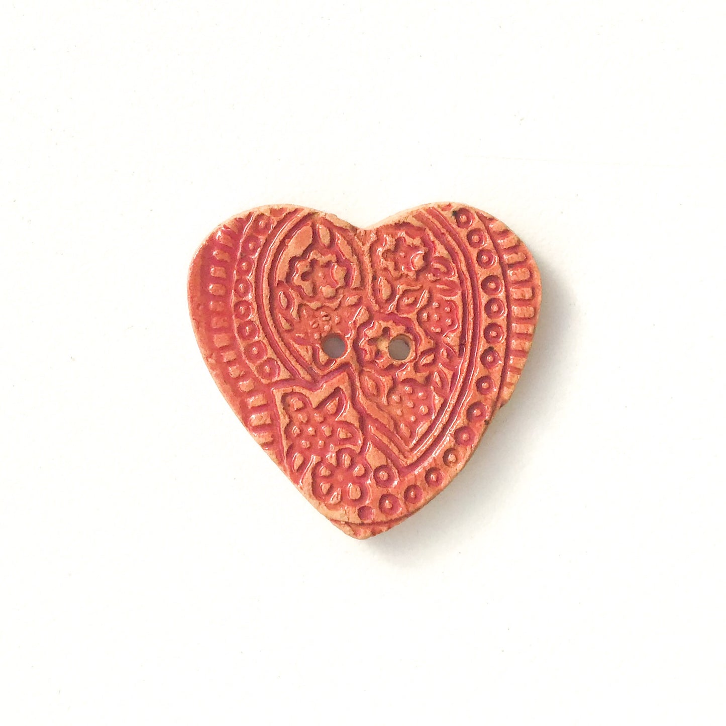 Stamped Heart Buttons - Ceramic Heart Buttons -1 3/16"