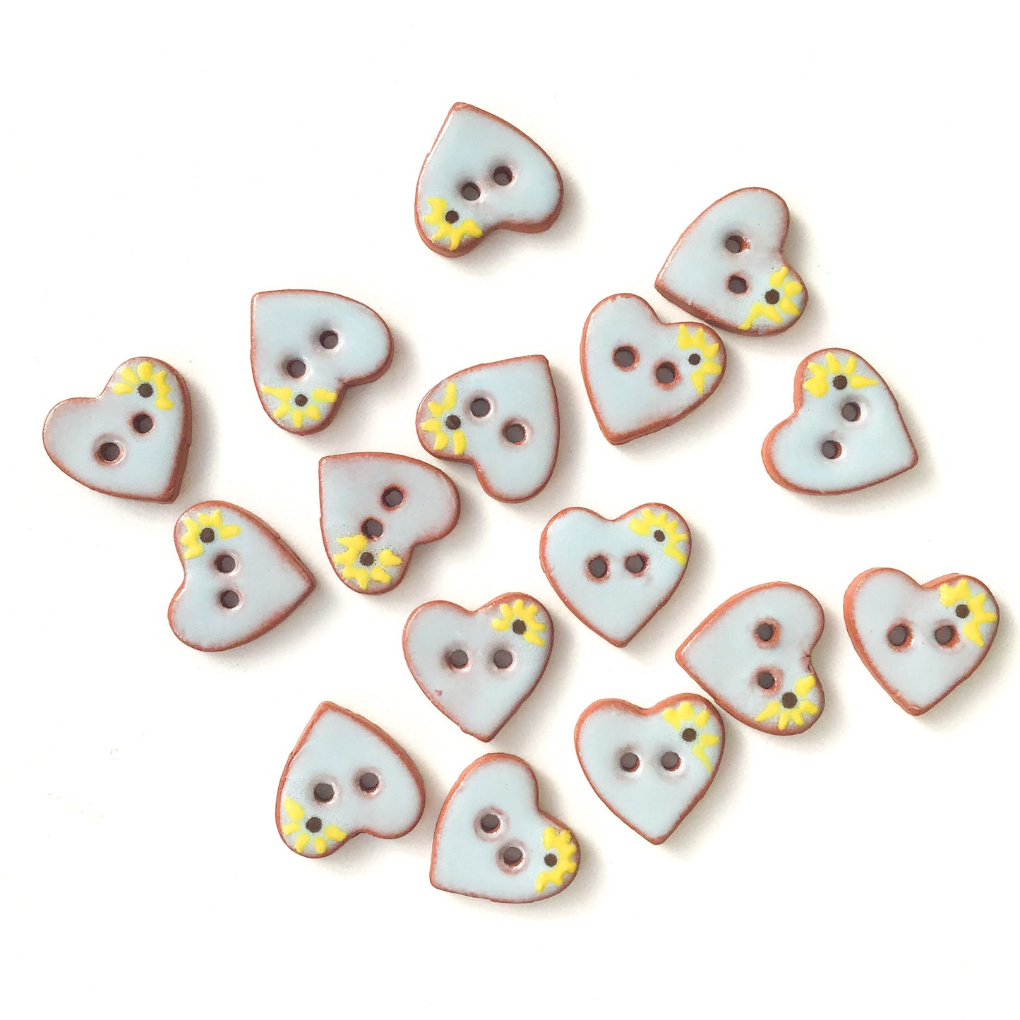 Little Blue Hearts & Flowers Buttons - Ceramic Heart Buttons - 5/8" x 9/16"